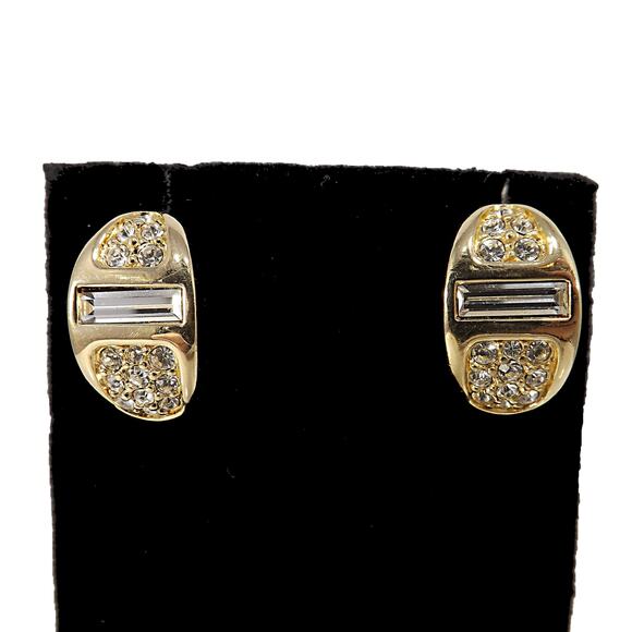 Vintage Savvy by Swarovski Gold Tone Earrings Clear Crystal 1980s on Card - Picture 5 of 10